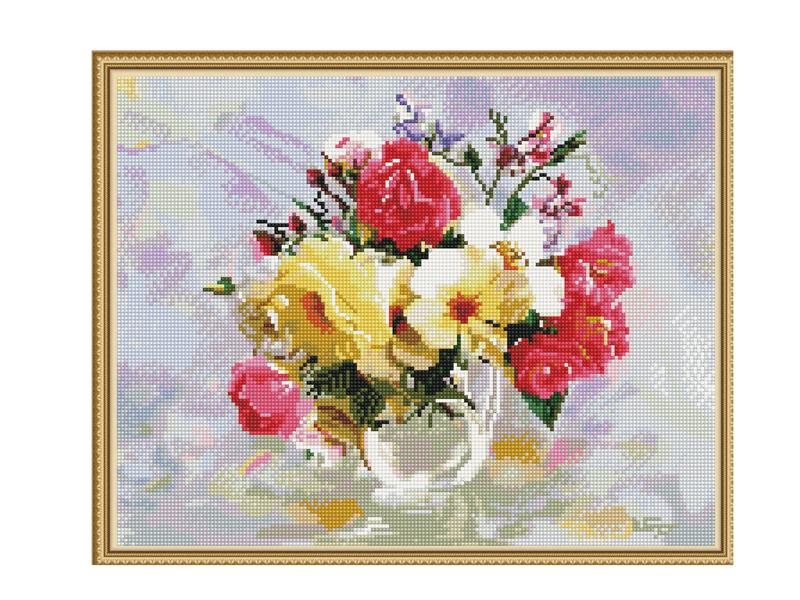 фото Набор для творчества silvertoys алмазная мозаика бузин. розы в фарфоровой вазе 40x50cm km0652