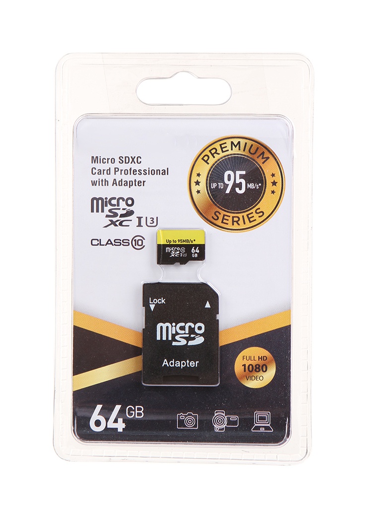 

Карта памяти 64Gb - Exployd Micro Secure Digital XC Class 10 UHS-1 Premium U3 EX064GCSDXC10UHS-1-ElU3 с переходником под SD, EX064GCSDXC10UHS-1-ElU3