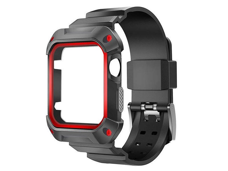 

Аксессуар Ремешок Krutoff One-piece для APPLE Watch 42/44mm Black-Red 03598, 03598