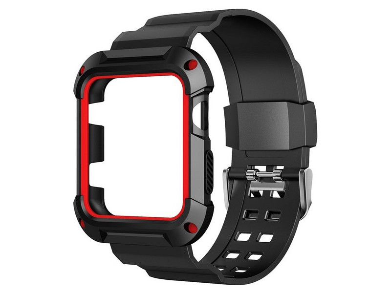 

Аксессуар Ремешок Krutoff One-piece для APPLE Watch 38/40mm Black-Red 03597, 03597