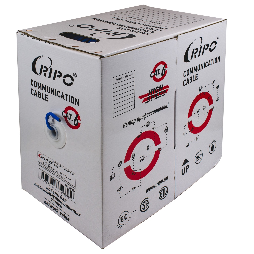 

Сетевой кабель Ripo UTP 4 cat.6 23 AWG Cu 305m 001-112017/010805, 001-112017/ 010805