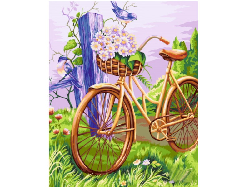фото Картина по номерам русская живопись велосипед с корзинкой 40x50cm e009