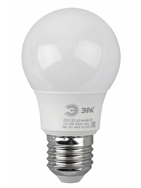 

Лампочка Эра ECO LED A55-8Вт-640-4000К-E27, A55-8Вт-640-4000К-E27