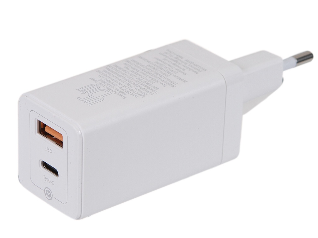 фото Зарядное устройство baseus gan mini quick charger c+u 45w eu white ccgan-q02