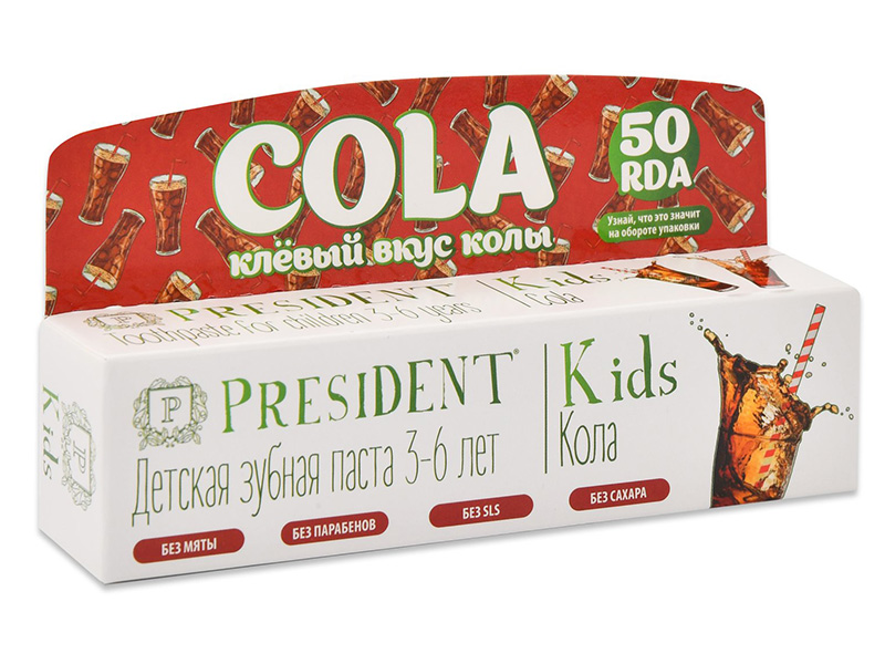 

Зубная паста President Kids 3-6 лет Кола 50ml 18025, 18025