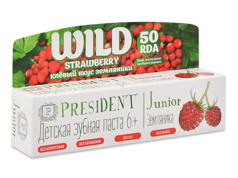 

Зубная паста President Junior 6+ лет Земляника без фтора 50ml 18037, 18037