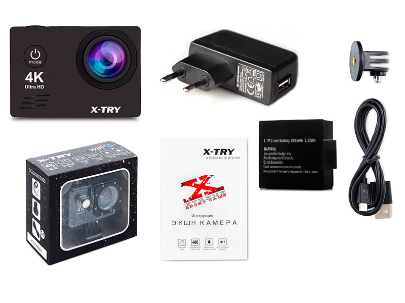 фото Экшн-камера x-try xtc167 neo ultrahd 4k wifi battery +сзу