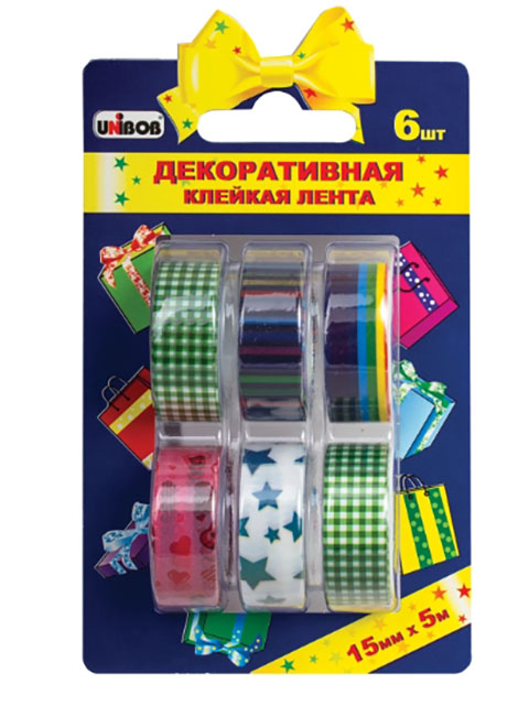 

Клейкая лента Unibob 15mm x 5m 6шт 51715, 51715