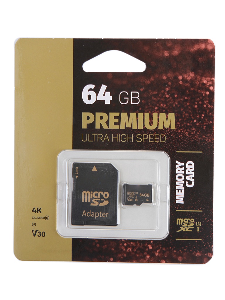 

Карта памяти 64Gb Perfeo microSDXC High-Capacity Class 10 UHS-1 V30 PF64GMCSX10V30A с переходником под SD, PF64GMCSX10V30A