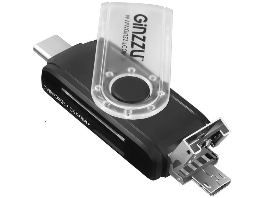 - Ginzzu OTG USB Type-C/MicroUSB/USB2.0/SD/microSD GR-325B