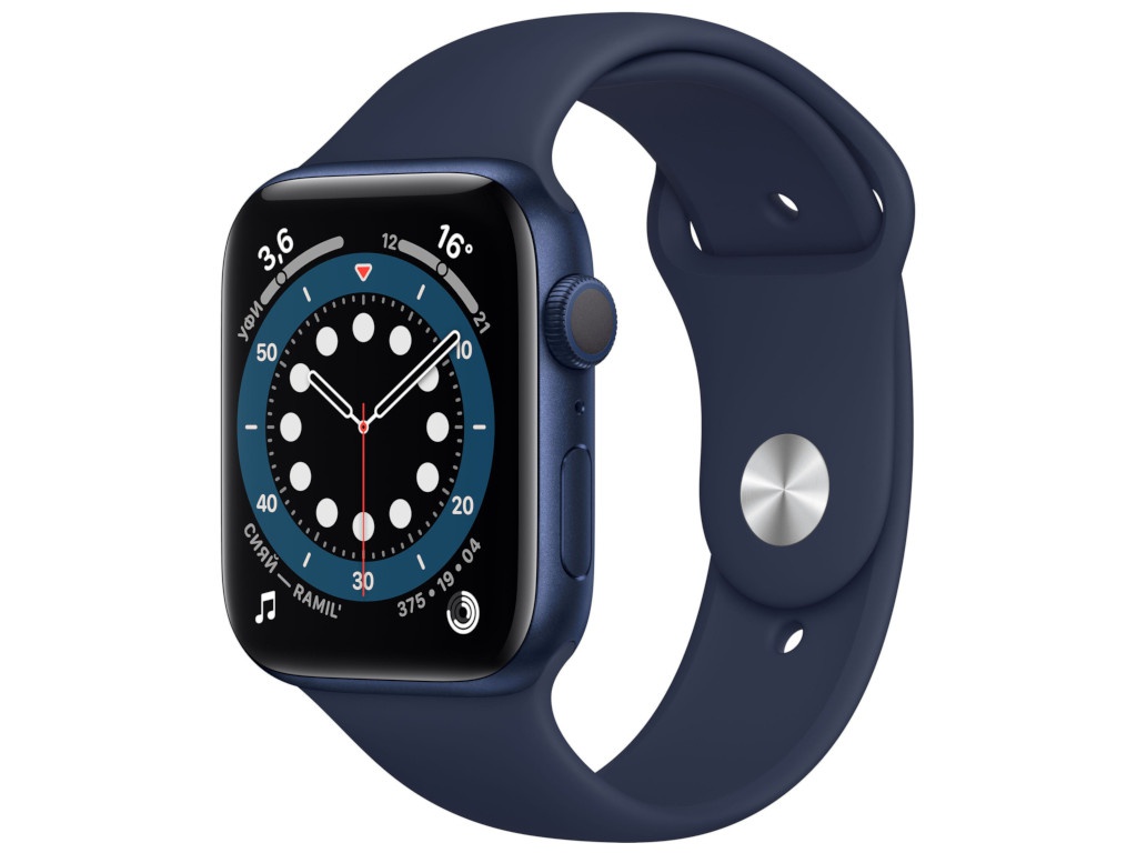 фото Умные часы apple watch series 6 44mm blue aluminium case with deep navy sport band m00j3ru/a