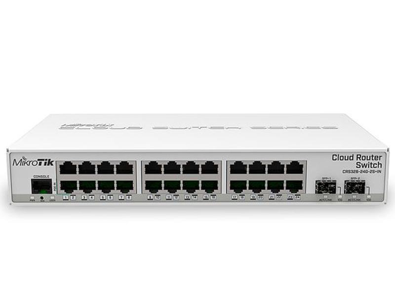 Коммутатор MikroTik CRS326-24G-2S+IN коммутатор mikrotik crs326 24g 2s rm cloud router switch 326 24g 2s rm with 800 mhz cpu 512mb ram 24xgigabit lan 2xsfp cages routeros l5 or switc
