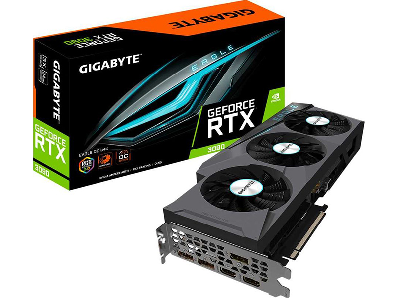 Видеокарта GigaByte GeForce RTX 3090 Eagle OC 24G 1710Mhz PCI-E 4.0 24576Mb 19500Mhz 384-bit 2xHDMI 3xDP HDCP GV-N3090EAGLE OC-24GD