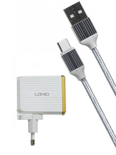 фото Зарядное устройство ldnio a2502q 2xusb + type-c qc 3.0 30w white ld_b4361
