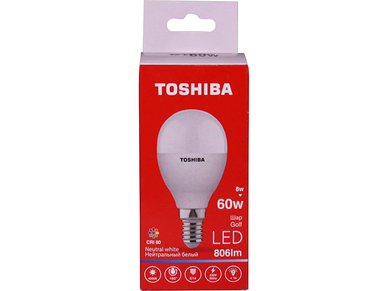 

Лампочка Toshiba G45 Golf 8W CRI 80 ND 4000K E14 01301315928A, 01301315928A