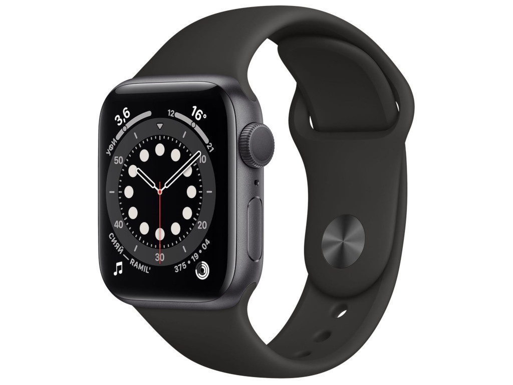 фото Умные часы apple watch series 6 40mm space grey aluminium case with black sport band mg133ru/a выгодный набор + серт. 200р!!!