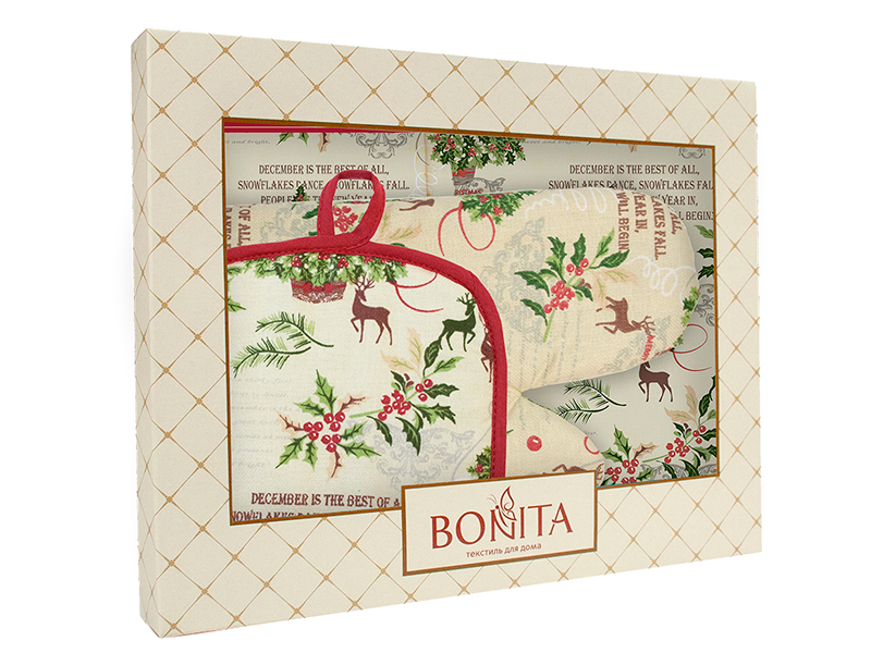фото Кухонный набор bonita зимний лес: фартук, рукавица, прихватка 11010820602