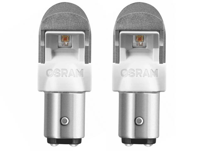 фото Лампа osram p21/5w 12v-2.0/0.4w (bay15d) led amber 2шт 1557ye-02b