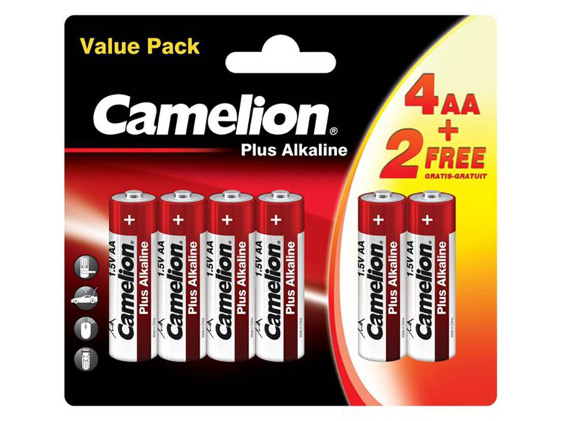 Батарейка AA - Camelion LR6 Plus Alkaline 4+2LR6-BP (4+2 штуки) батарейка алкалиновая camelion plus alkaline 4 2lr03 bp aa 6 шт