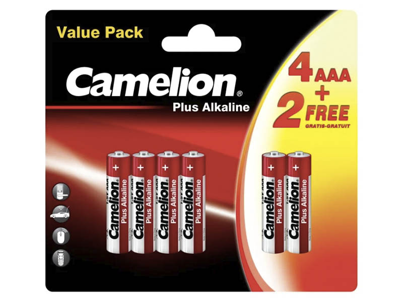 Батарейка AAA - Camelion LR03 Plus Alkaline 4+2LR03-BP (4+2 штуки) батарейка алкалиновая camelion plus alkaline 4 2lr03 bp aa 6 шт