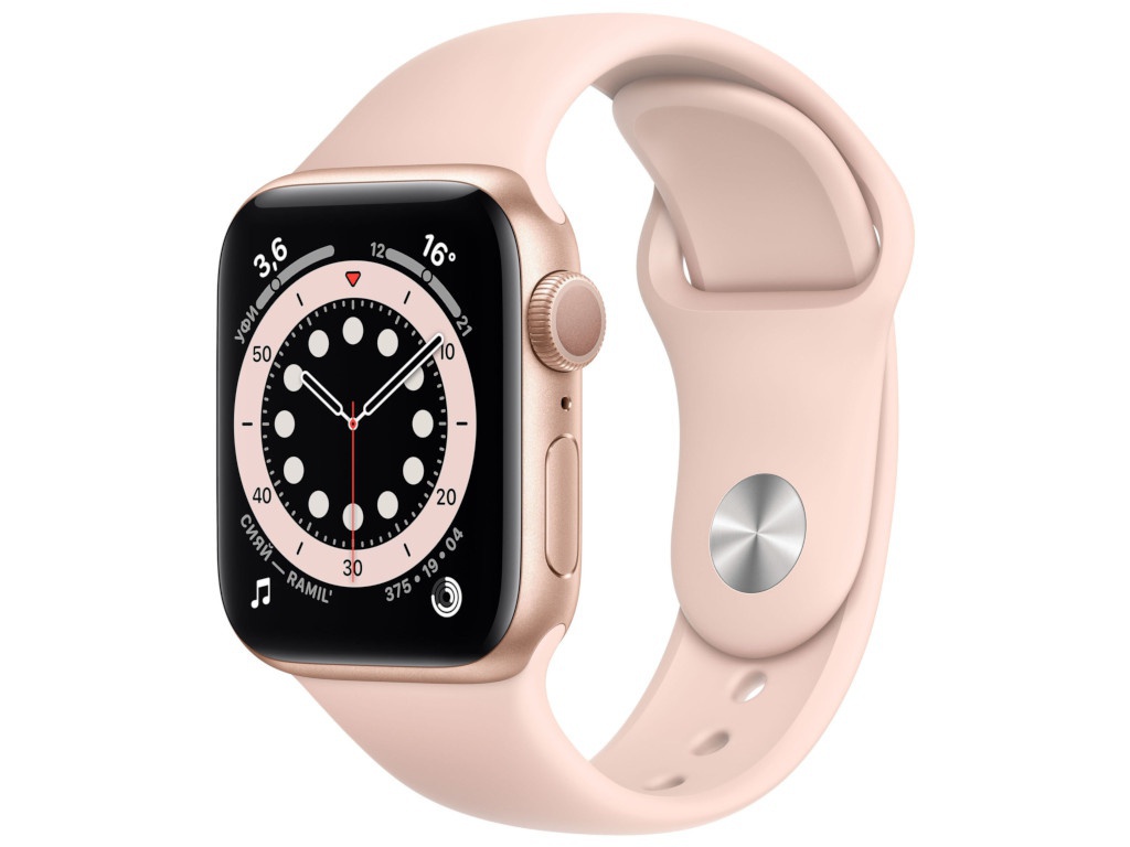 фото Умные часы apple watch series 6 40mm gold aluminium case with pink sand sport band mg123ru/a выгодный набор + серт. 200р!!!