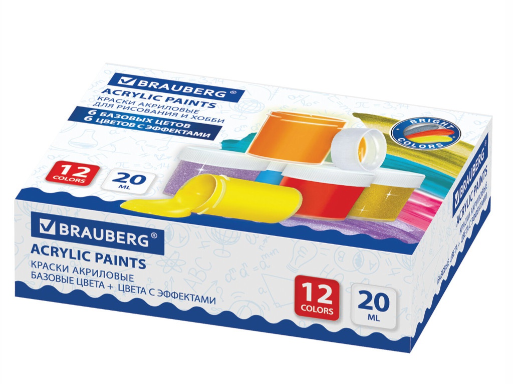 

Краски акриловые Brauberg 12 цветов по 20ml 191607, 191607