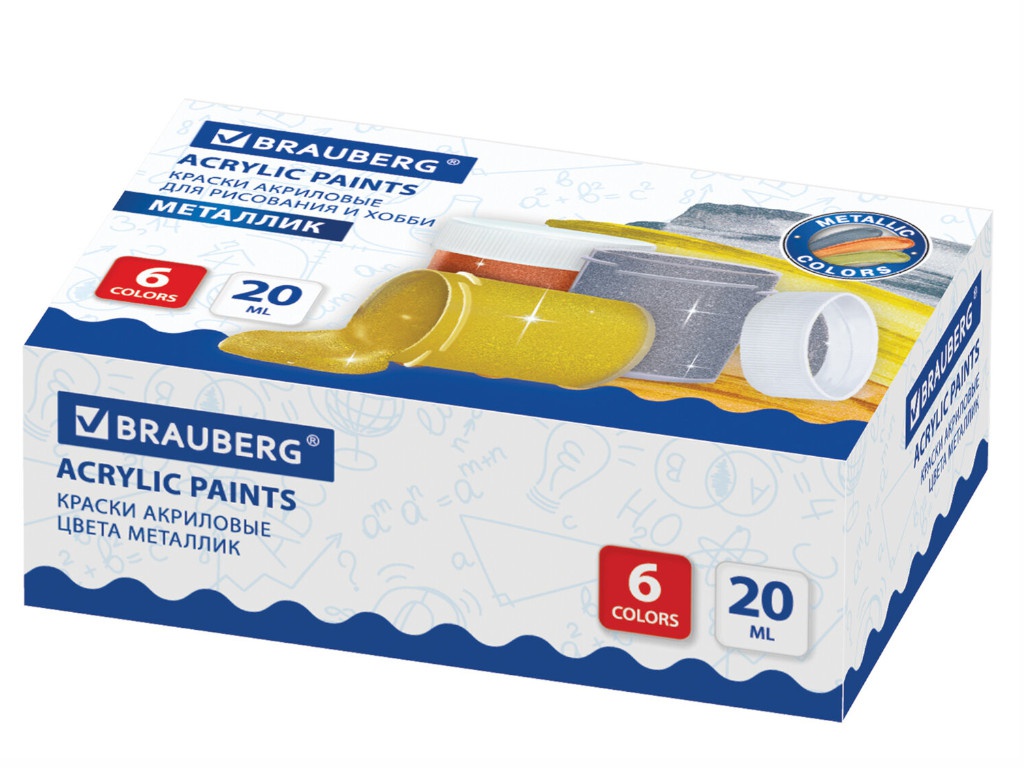

Краски акриловые Brauberg Металлик 6 цветов по 20ml 191605, 191605
