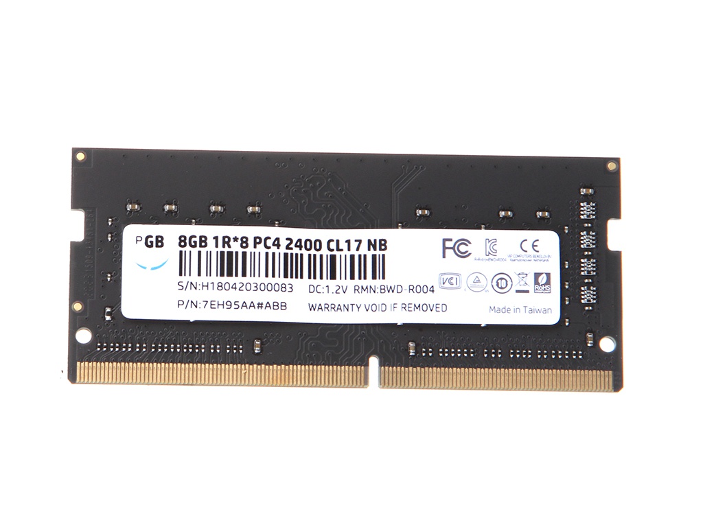 фото Модуль памяти hp s1 series ddr4 so-dimm 2400mhz non-ecc 1rx8 cl17 - 8gb 7eh95aa#abb hp (hewlett packard)