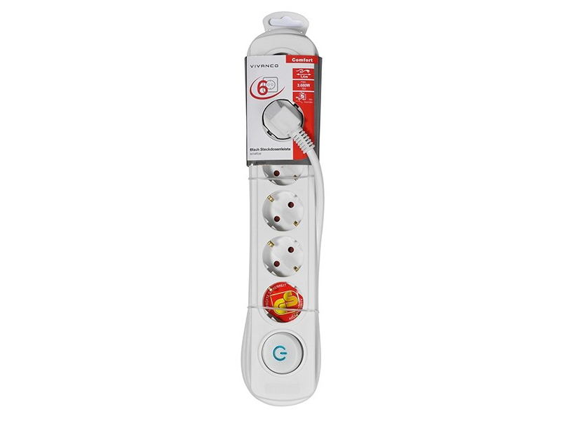 фото Удлинитель vivanco ekls 6w 6 sockets 1.4m white 37647