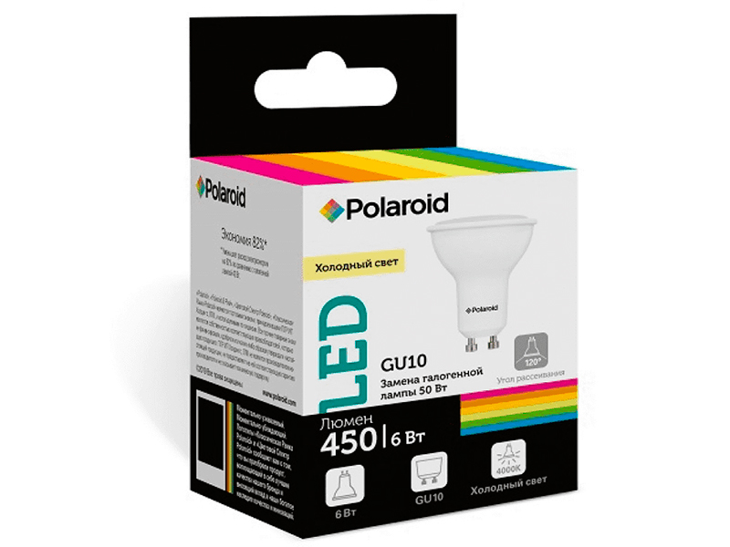 

Лампочка Polaroid GU10 6W 220V 4000K GU10 450lm PL-GU1064, PL-GU1064