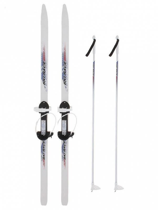 фото Лыжи тяни-толкай ski race с палками white 120/95