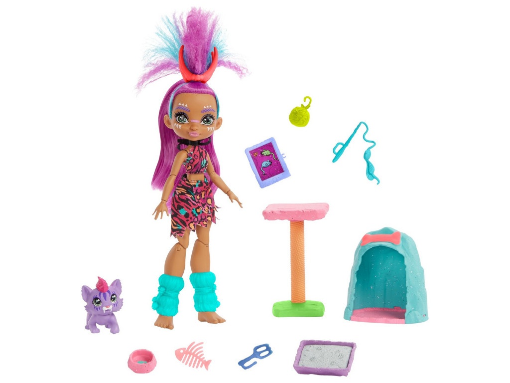 

Кукла Mattel Cave Club Роралай с саблезубым котенком GNL95, Роралай с саблезубым котенком