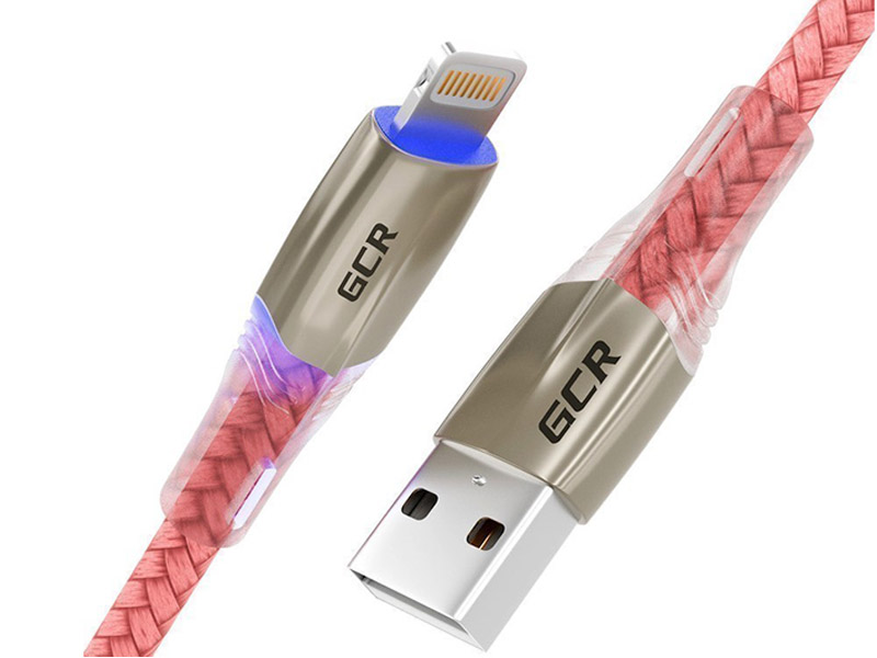 фото Аксессуар greenconnect mercedes & led usb - lightning 1.2m pink nylon gcr-52165