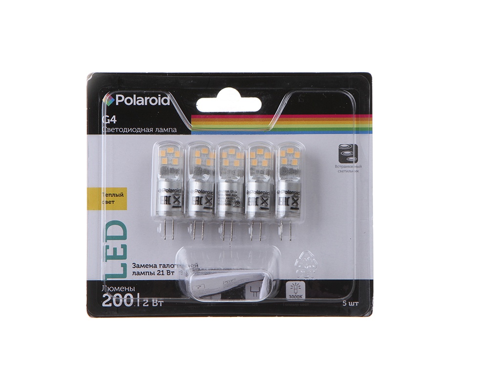 

Лампочка Polaroid G 2W 12V 3000K G4 200Lm 5шт PL-G412V23/5, G