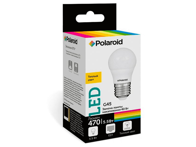 

Лампочка Polaroid G45 5.5W 220V 3000K E27 470lm PL-G4555273, PL-G4555273