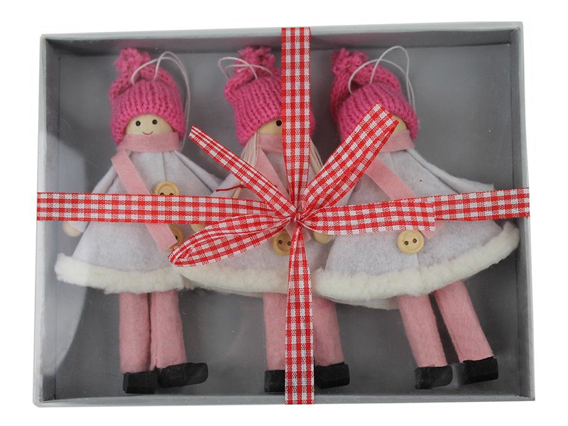 фото Набор ёлочных игрушек hogewoning подружки-хохотушки 17x13cm 3шт pink 260361-016
