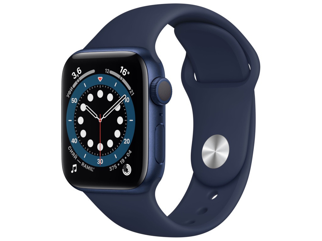 фото Умные часы apple watch series 6 40mm blue aluminium case with deep navy sport band mg143ru/a выгодный набор + серт. 200р!!!