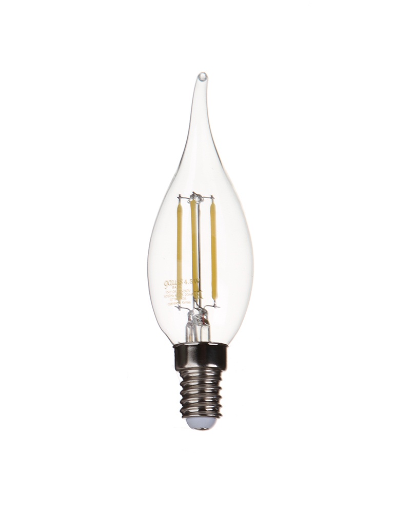 

Лампочка Gauss Basic Filament Свеча на ветру Е14 4.5W 4100К 420Lm 1041125, 1041125