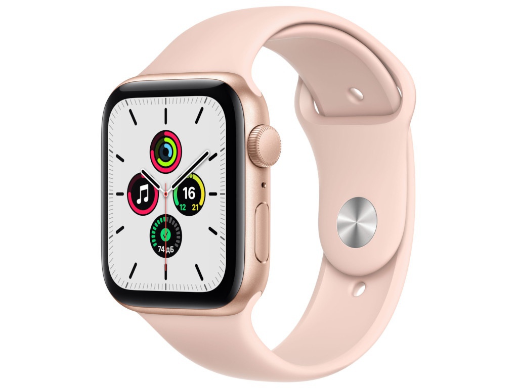 фото Умные часы apple watch se 44mm gold aluminium case with pink sand sport band mydr2ru/a выгодный набор + серт. 200р!!!