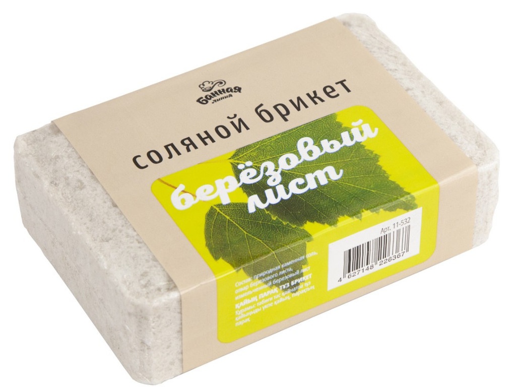 

Соляной брикет Банная линия Березовый лист 1.2kg 11-532, Березовый лист