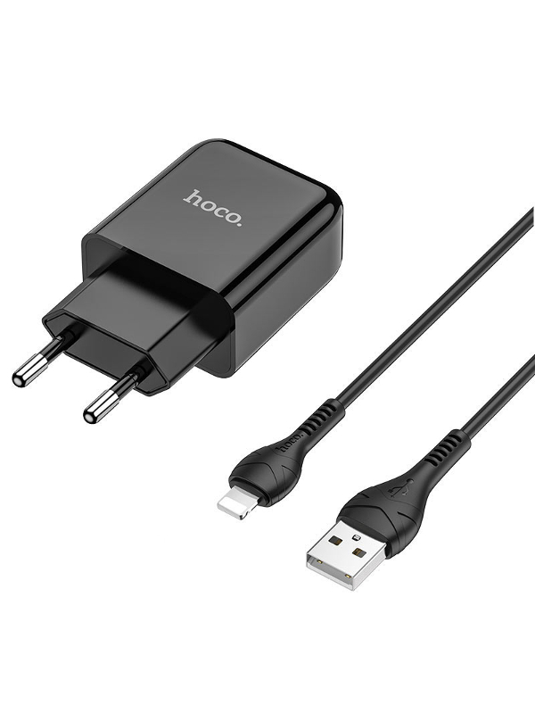 фото Зарядное устройство hoco n2 1xusb 2.0a + кабель lightning black