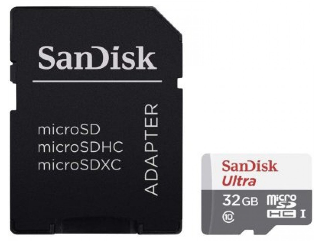 Карта памяти 32Gb - SanDisk Ultra Micro Secure Digital HC UHS-I SDSQUNR-032G-GN3MA с переходником под SD карта памяти 32gb sandisk ultra micro secure digital hc uhs i sdsqunr 032g gn3mn