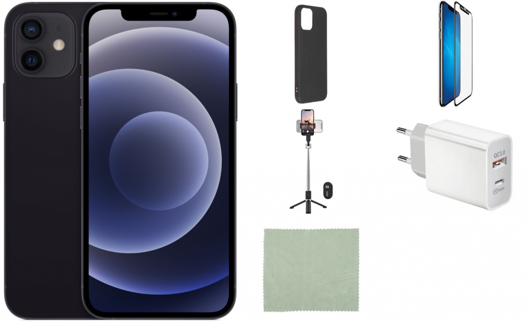 

Сотовый телефон APPLE iPhone 12 64Gb Black MGJ53RU/A Выгодный набор для Selfie + серт. 200Р!!!