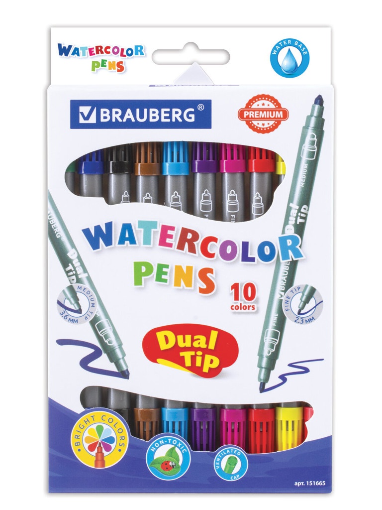 

Набор двусторонних фломастеров Brauberg Premium Dual-Tip 10шт 151665, Premium 151665