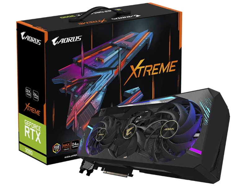 фото Видеокарта gigabyte aorus geforce rtx 3090 24gb 1695mhz pci-e 3.0 24576mb 19500mhz 384 bit 3xdp 3xhdmi hdcp gv-n3090aorus x-24gd