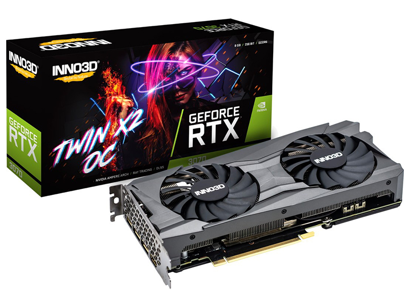 фото Видеокарта inno3d geforce rtx 3070 twin x2 oc 1740mhz pci-e 4.0 8192mb 14000mhz 256-bit 1xhdmi 3xdp n30702-08d6x-1710va32l