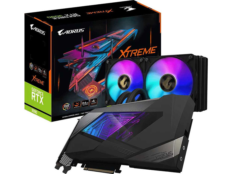 

Видеокарта Gigabyte GeForce RTX 3090 Aorus Xtreme WaterForce W 24G 1785Mhz PCI-E 4.0 10240Mb 19500Mhz 384-bit 3xHDMI 3xDP HDCP GV-N3090AORUSX W-24GD, GeForce RTX 3090 AORUS XTREME WATERFORCE W 24G