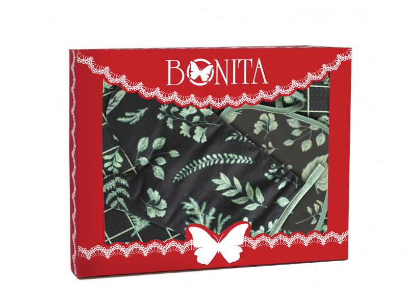 фото Кухонный набор bonita ботаника: фартук, рукавица, прихватка black 11010818698