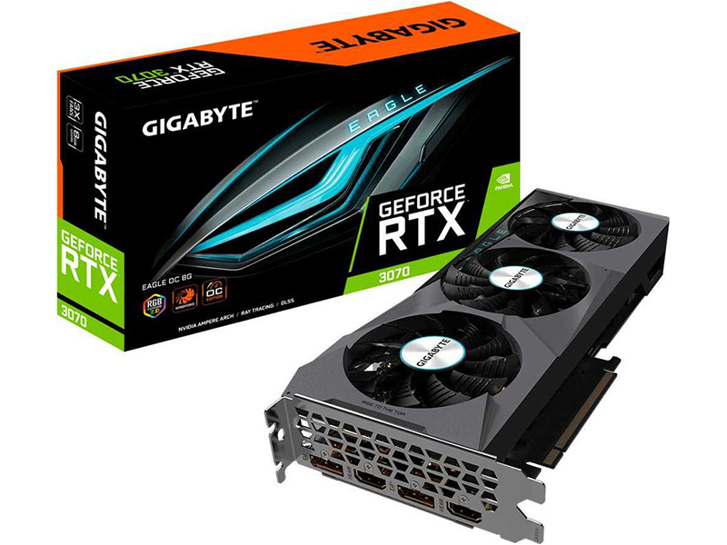 Видеокарта GigaByte GeForce 1725Mhz PCI-E 4.0 8192Mb 14000Mhz 256-bit 2xHDMI 2xDP GV-N3070EAGLE-8GD RTX 3070 Eagle 8G