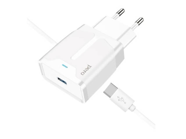 фото Зарядное устройство pero tc04 1xusb 2.1a + кабель type-c white tc04w2atc